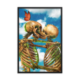 Til Death – Skeletons Kissing Under a Blue Sky Framed Poster